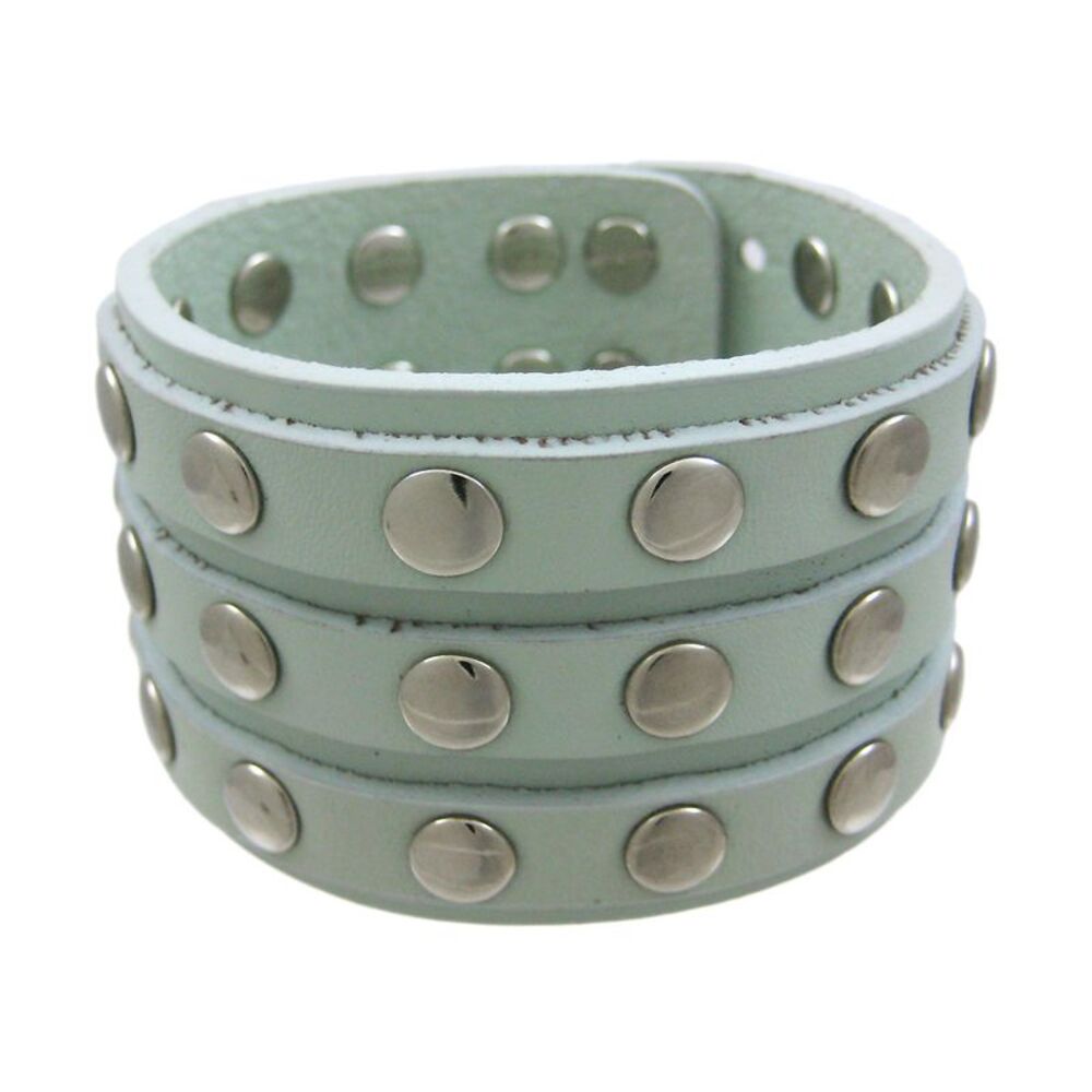 Leather 3 Row Metal Studs Wristband Wrist Band